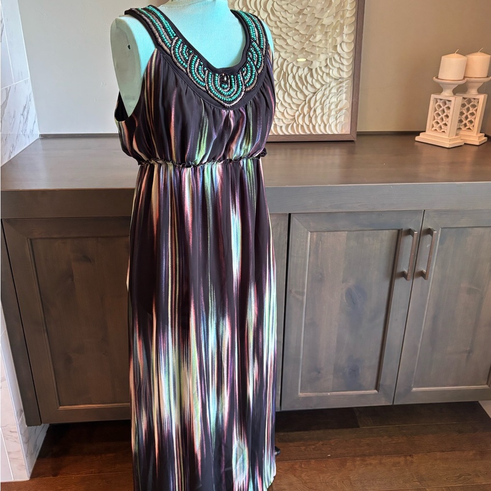 Sami & Jo Green and Purple Sleeveless Scoop Neck Sundress